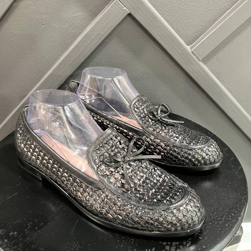 J.Crew Black Woven Leather Lace Up Loafers Moc Toe‎ Flats Women's Size 10.5